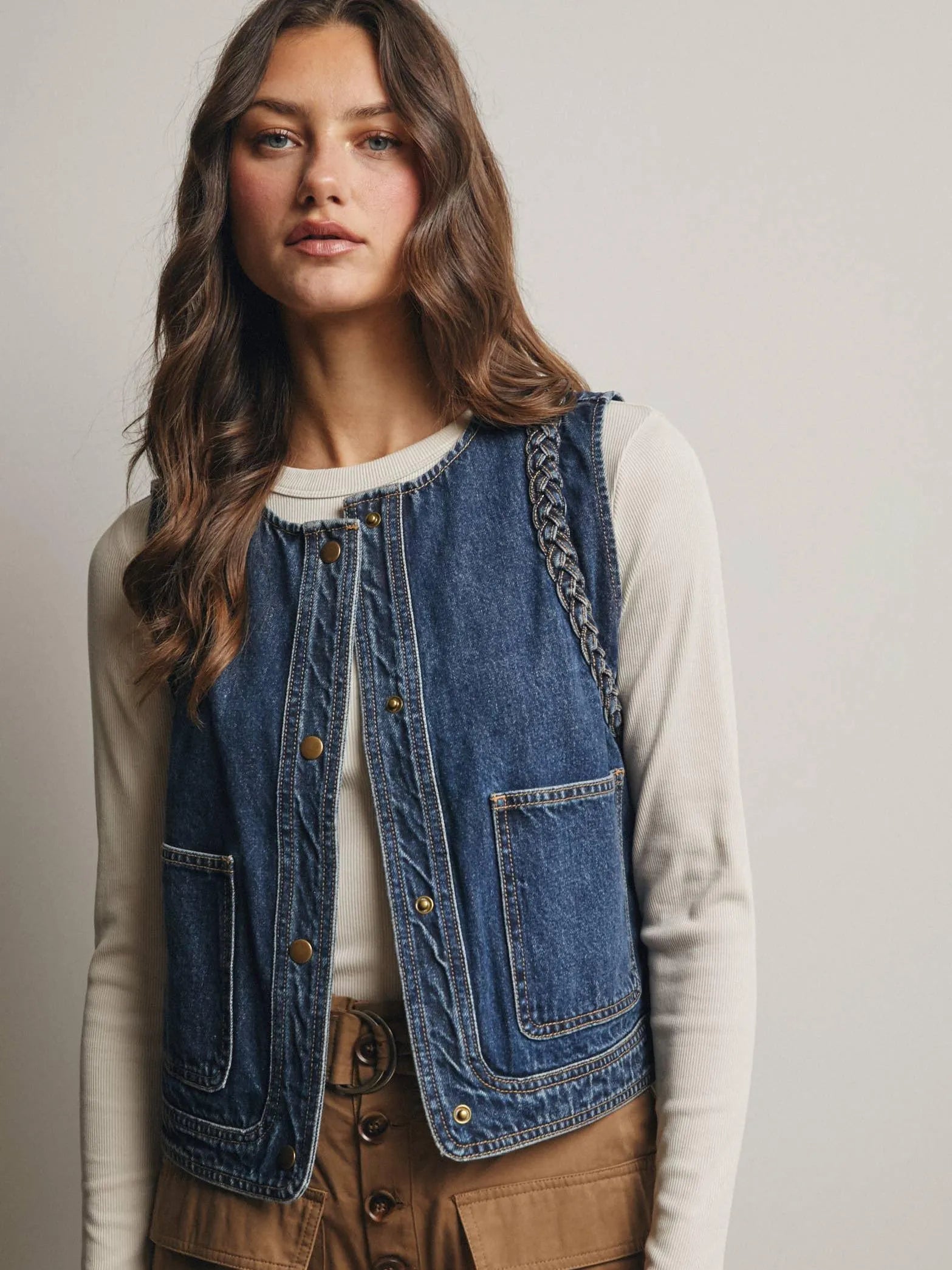 Western Soul Vintage Wash Braided Denim Vest-vest-Shop Z & Joxa