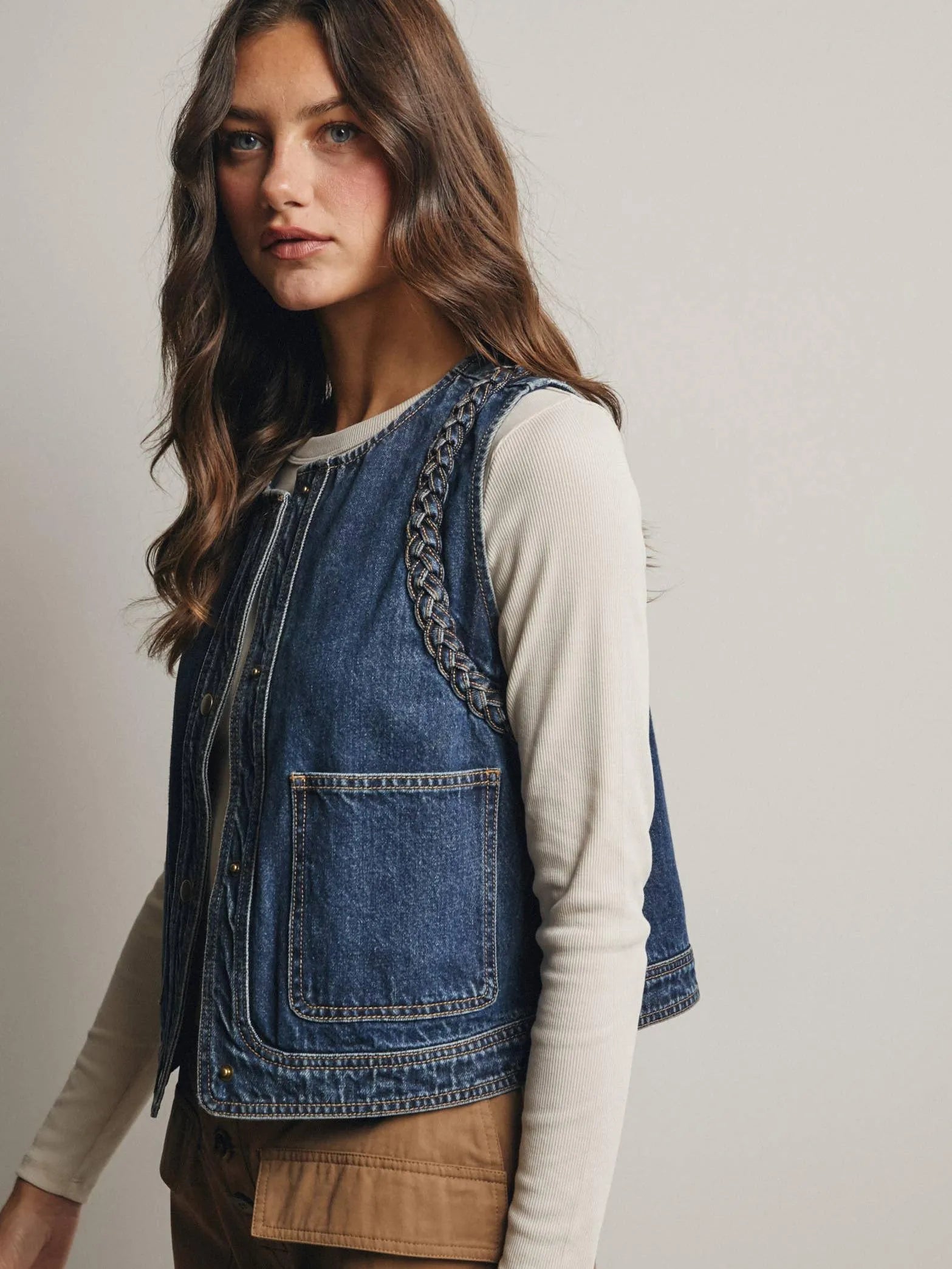 Western Soul Vintage Wash Braided Denim Vest-vest-Shop Z & Joxa
