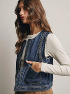 Western Soul Vintage Wash Braided Denim Vest-vest-Shop Z & Joxa