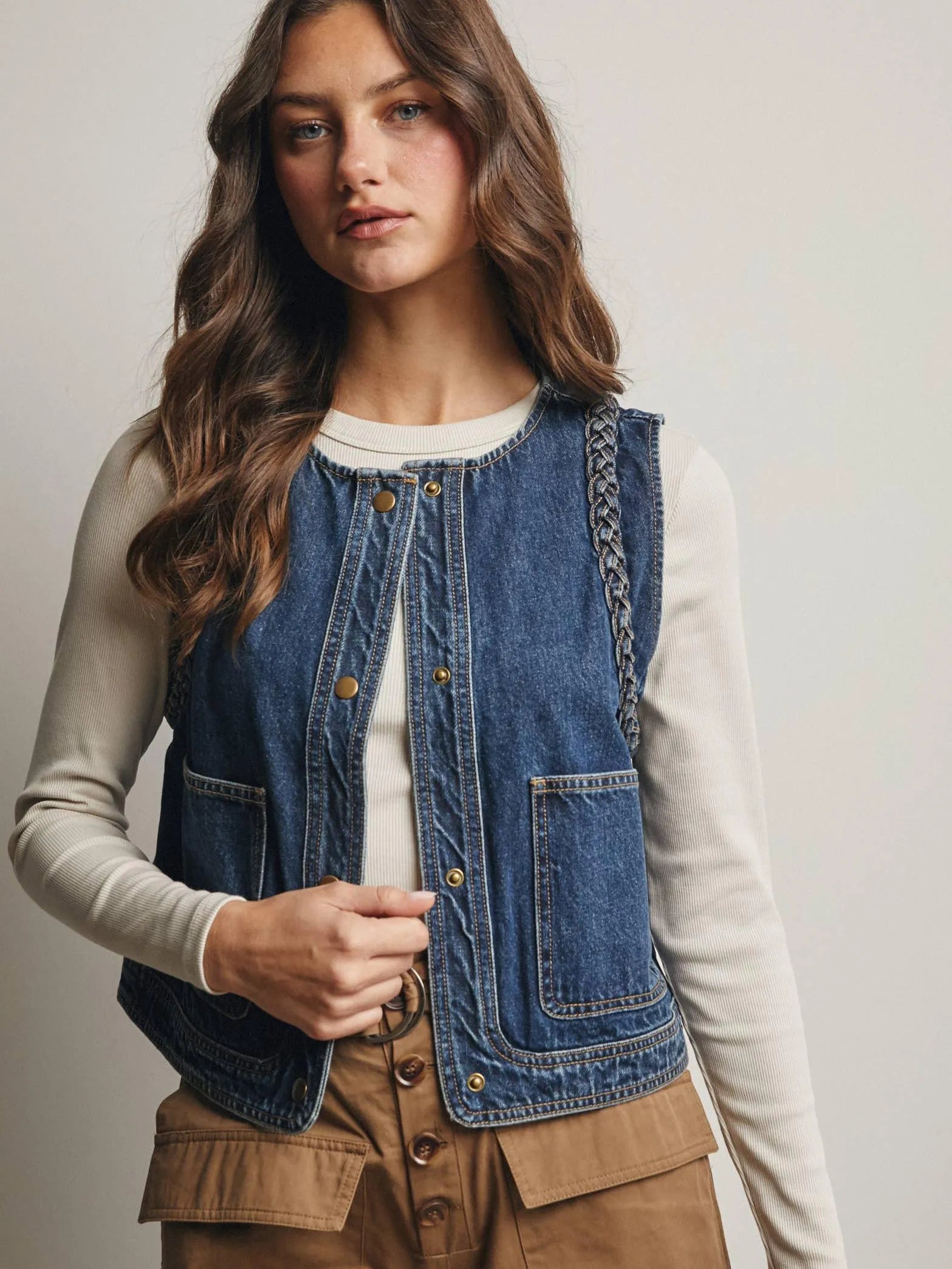 Western Soul Vintage Wash Braided Denim Vest-vest-Shop Z & Joxa