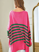 Where's Your Heart At Striped Elbow Patch Poncho Sweater Top-Women's Clothing-Shop Z & Joxa