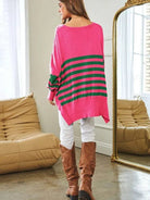 Where's Your Heart At Striped Elbow Patch Poncho Sweater Top-Women's Clothing-Shop Z & Joxa