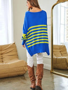 Where's Your Heart At Striped Elbow Patch Poncho Sweater Top-Women's Clothing-Shop Z & Joxa