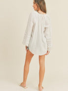 White Balloon Sleeve Top with Ruffle Collar-Women's Clothing-Shop Z & Joxa