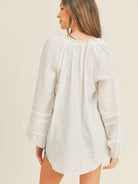 White Balloon Sleeve Top with Ruffle Collar-Women's Clothing-Shop Z & Joxa