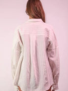 White Sand Oversized Striped Long Sleeve Shirt by VERY J-Women's Shirts & Tops-Shop Z & Joxa
