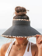 Wild About Sunshine Leopard Trim Foldable Bow Visors-Women's Accessories-Shop Z & Joxa