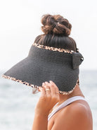 Wild About Sunshine Leopard Trim Foldable Bow Visors-Women's Accessories-Shop Z & Joxa
