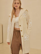 Wild Bloom Overstitch Wide Collar Long Cardigan-Women's Shirts & Tops-Shop Z & Joxa