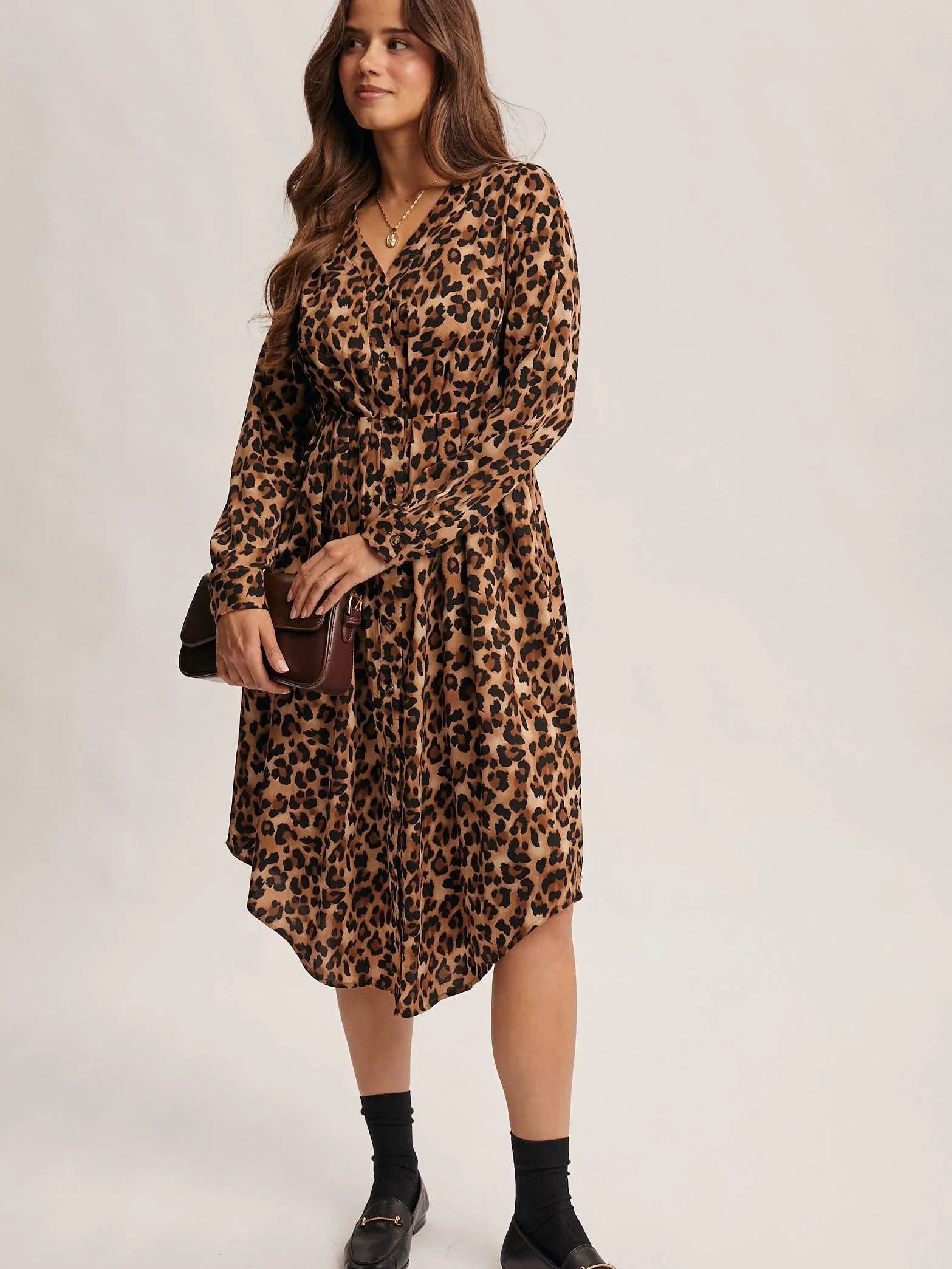 Wild Side Leopard Print Midi Shirt Dress & Duster-Women's Dresses-Shop Z & Joxa