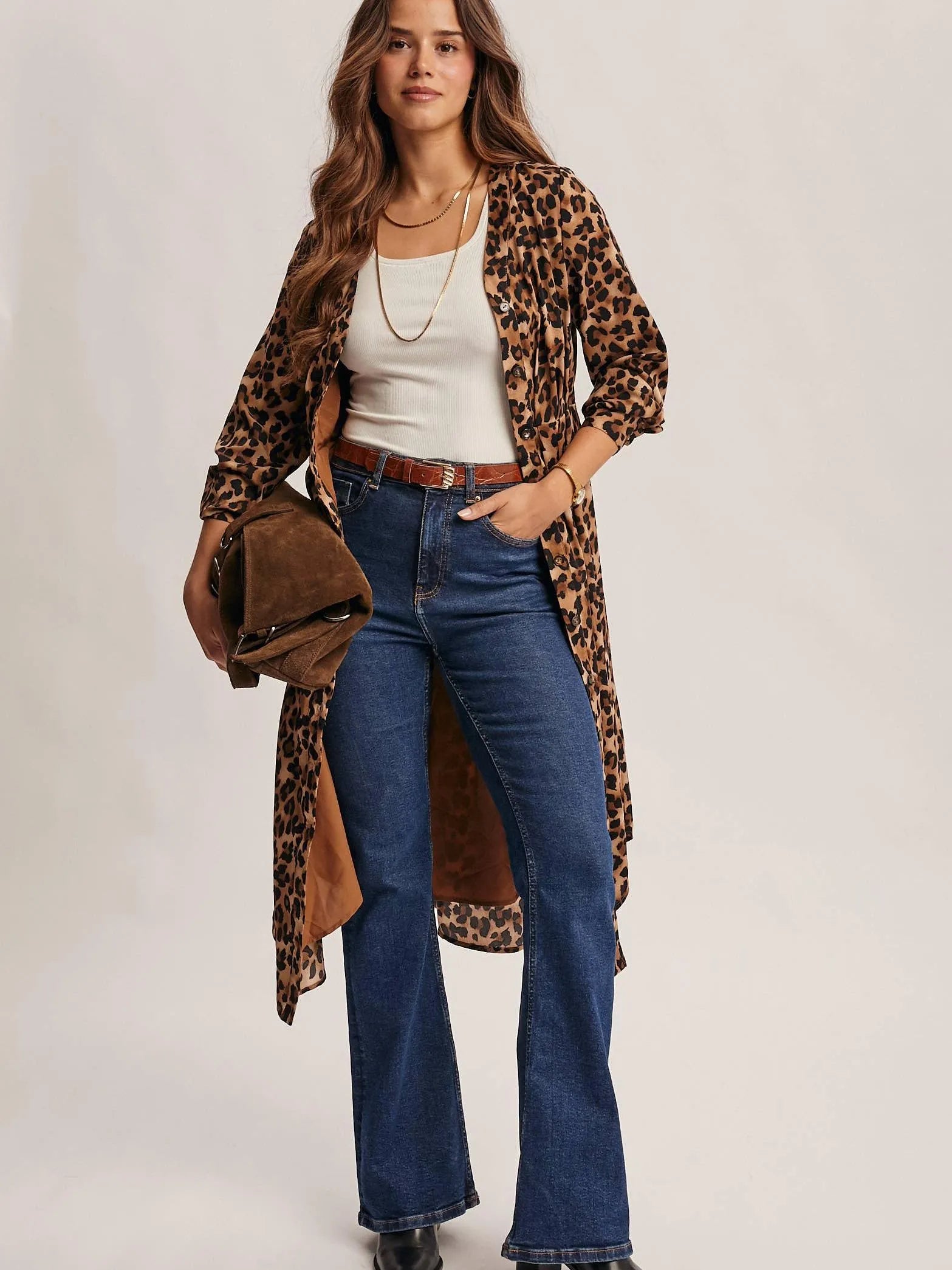 Wild Side Leopard Print Midi Shirt Dress & Duster-Women's Dresses-Shop Z & Joxa