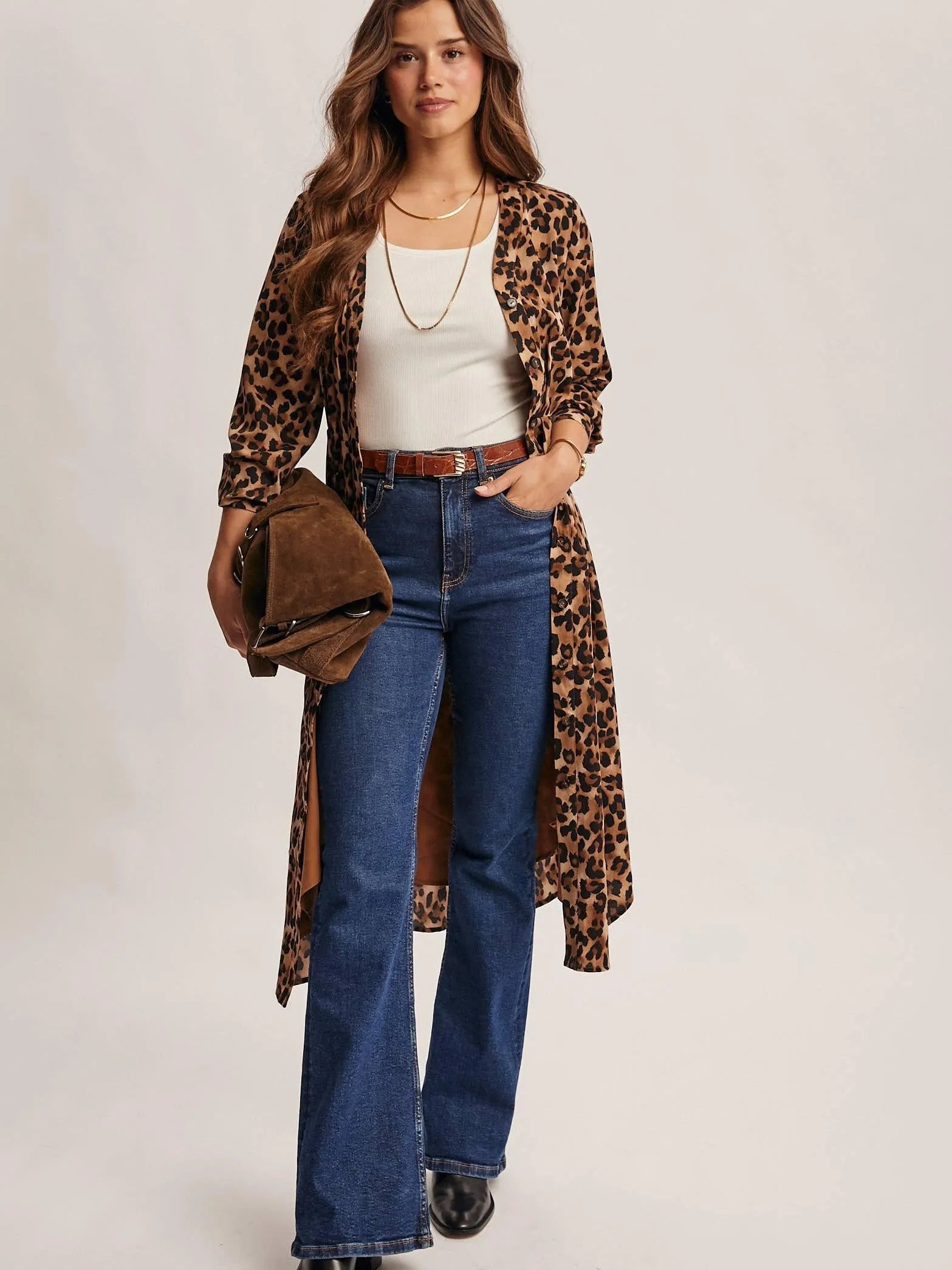 Wild Side Leopard Print Midi Shirt Dress & Duster-Women's Dresses-Shop Z & Joxa