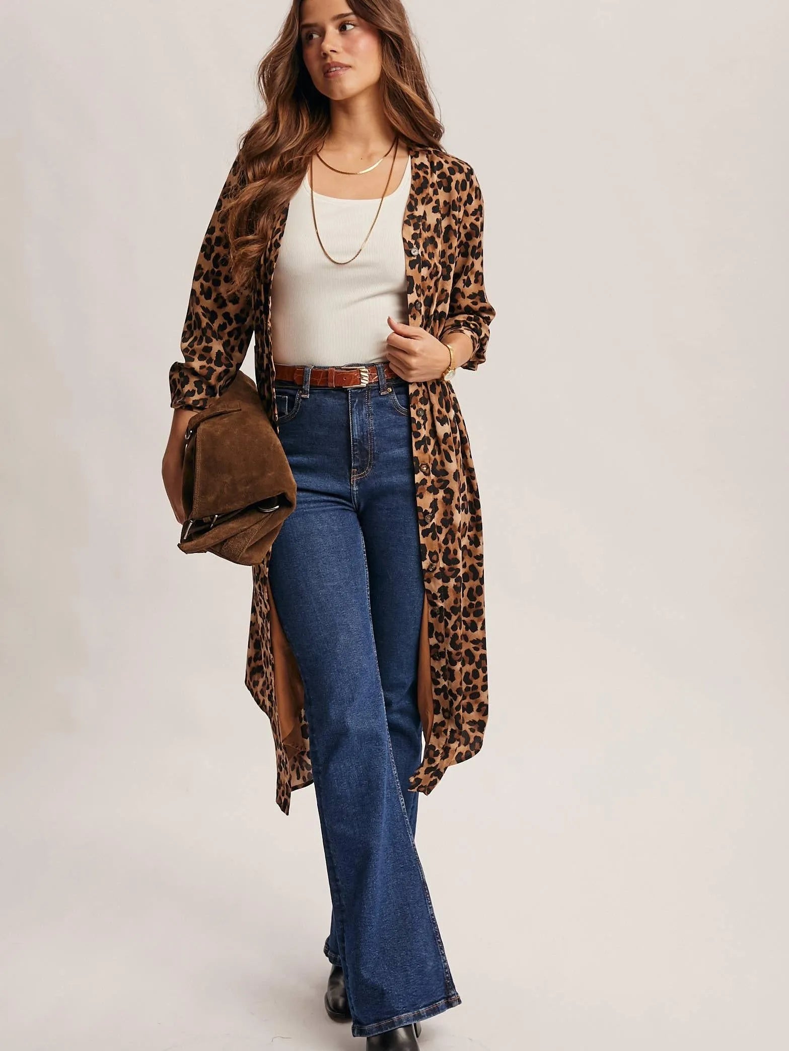 Wild Side Leopard Print Midi Shirt Dress & Duster-Women's Dresses-Shop Z & Joxa