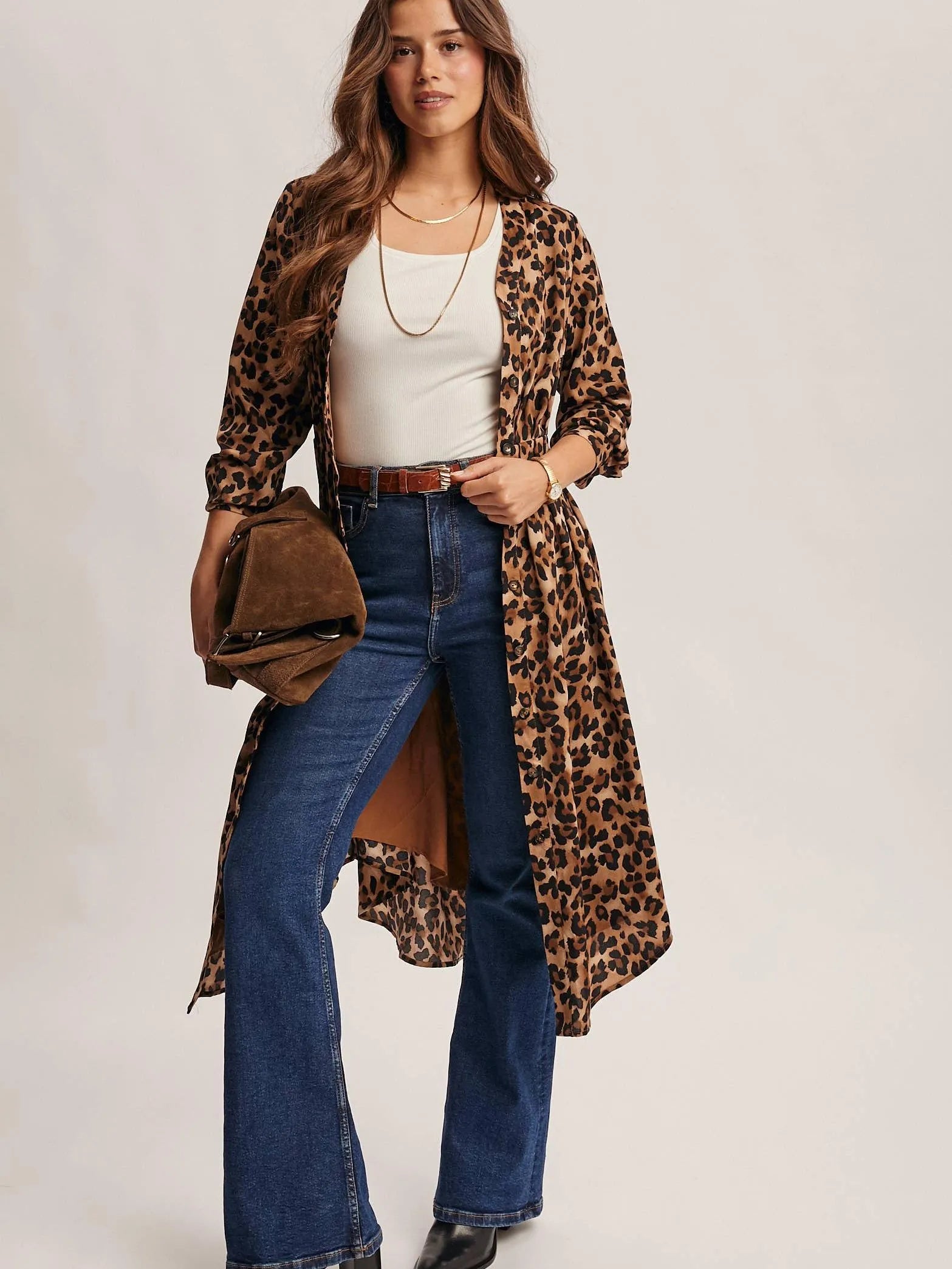 Wild Side Leopard Print Midi Shirt Dress & Duster-Women's Dresses-Shop Z & Joxa