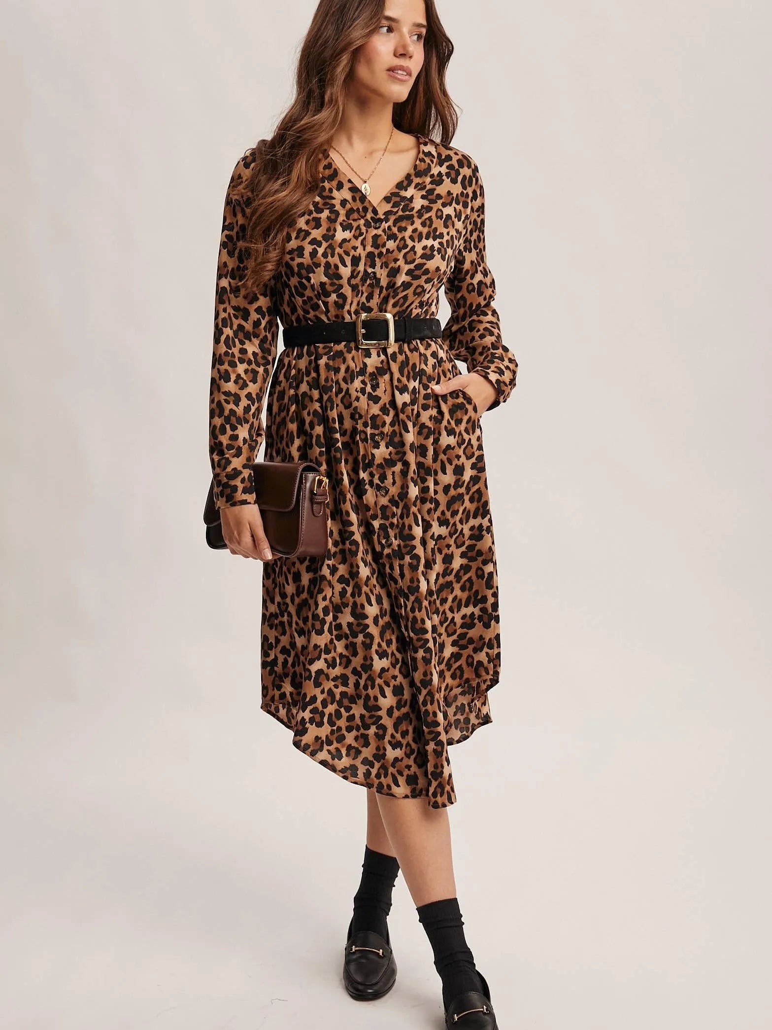 Wild Side Leopard Print Midi Shirt Dress & Duster-Women's Dresses-Shop Z & Joxa