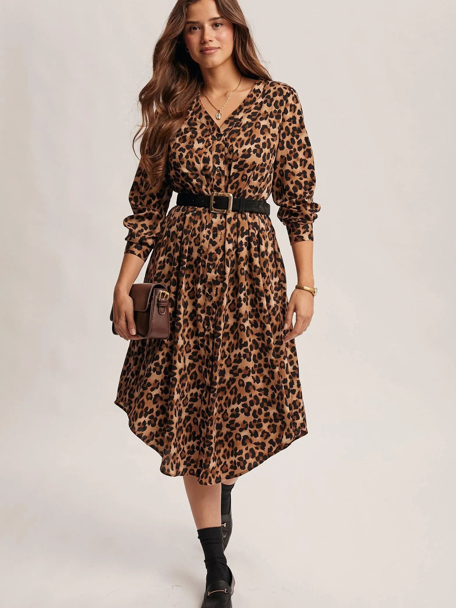 Wild Side Leopard Print Midi Shirt Dress & Duster-Women's Dresses-Shop Z & Joxa