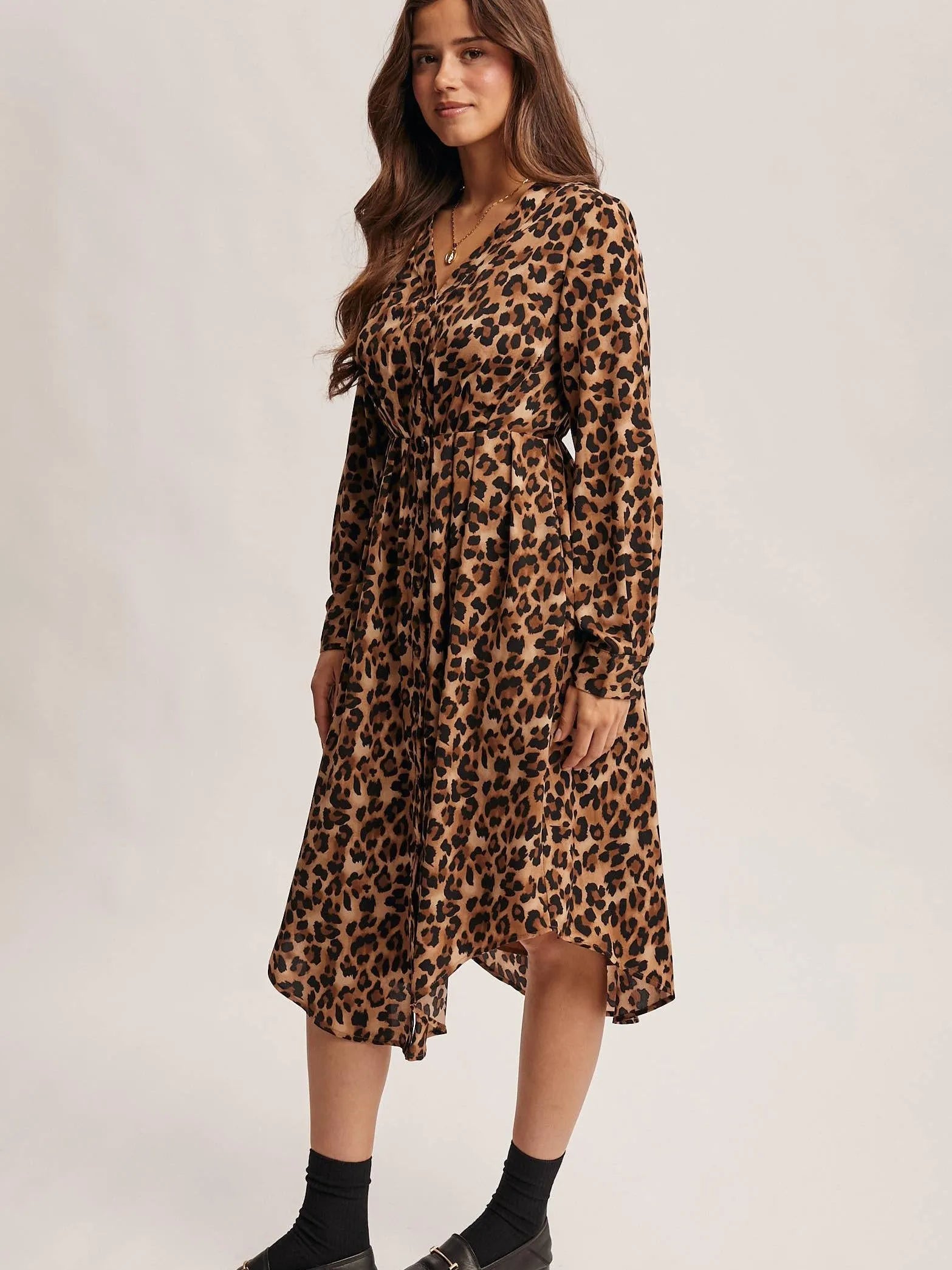 Wild Side Leopard Print Midi Shirt Dress & Duster-Women's Dresses-Shop Z & Joxa