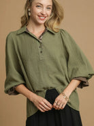 Wild Touch Olive Half Button Blouse by Umgee-Women's Shirts & Tops-Shop Z & Joxa