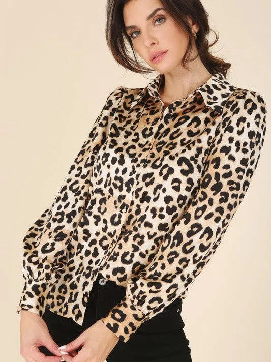 Wild and Free Satin Leopard Blouse-Women's Clothing-Shop Z & Joxa