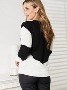 Woven Right Chic Harmony Black and White Openwork Knit Sweater-Women's Shirts & Tops-Shop Z & Joxa