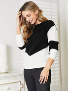 Woven Right Chic Harmony Black and White Openwork Knit Sweater-Women's Shirts & Tops-Shop Z & Joxa