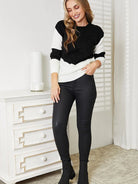 Woven Right Chic Harmony Black and White Openwork Knit Sweater-Women's Shirts & Tops-Shop Z & Joxa