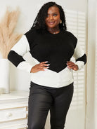 Woven Right Chic Harmony Black and White Openwork Knit Sweater-Women's Shirts & Tops-Shop Z & Joxa