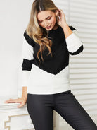 Woven Right Chic Harmony Black and White Openwork Knit Sweater-Women's Shirts & Tops-Shop Z & Joxa