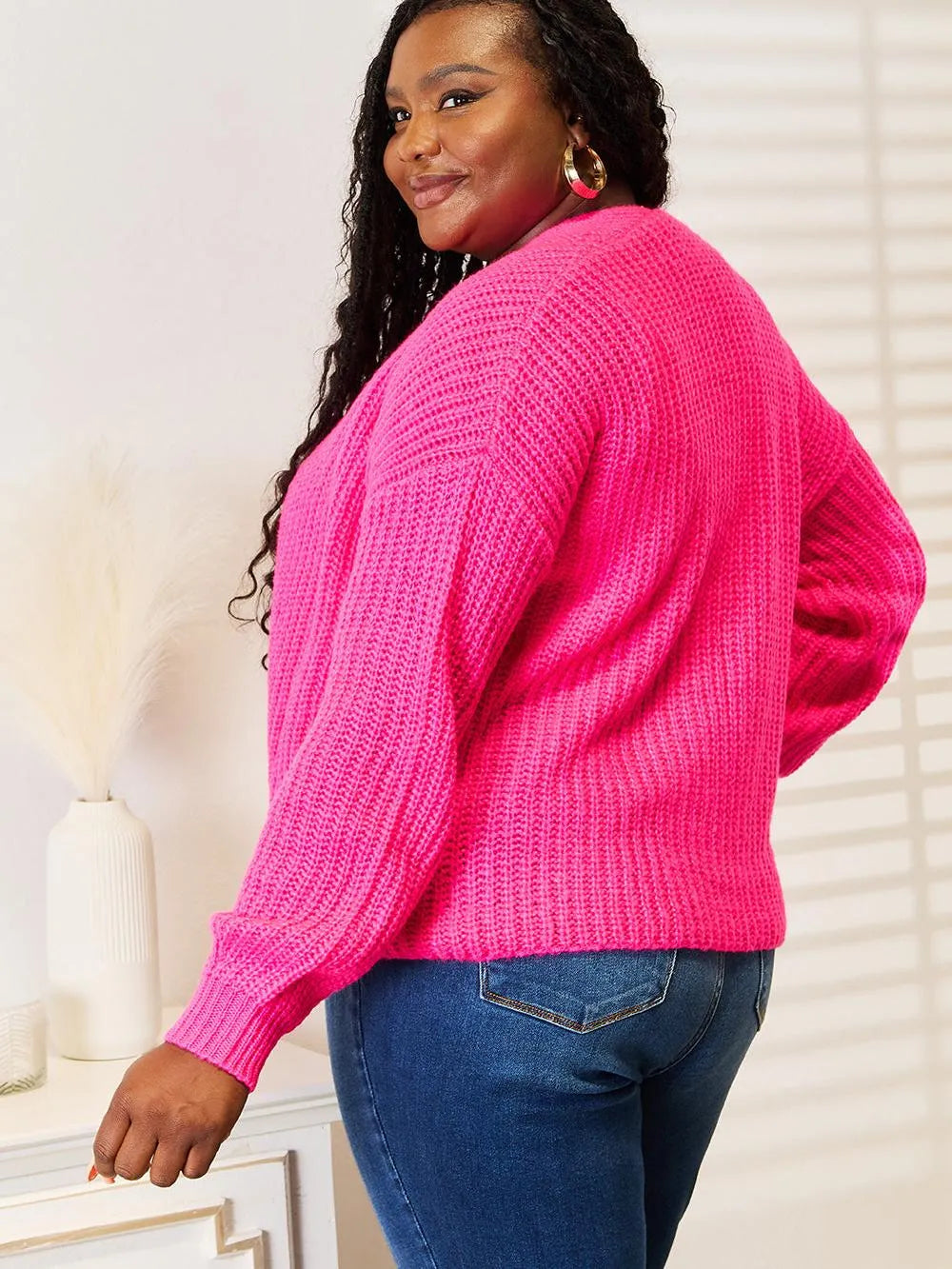 Woven Right Pink Crush Rib-Knit Open Front Cardigan-Women's Shirts & Tops-Shop Z & Joxa