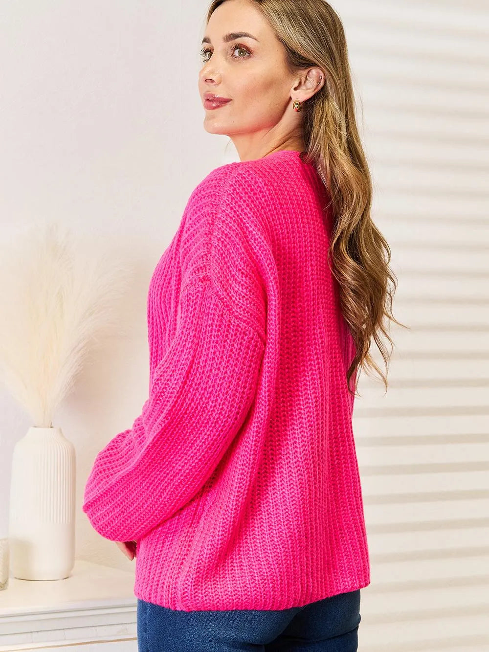 Woven Right Pink Crush Rib-Knit Open Front Cardigan-Women's Shirts & Tops-Shop Z & Joxa