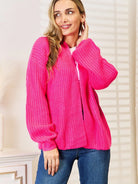 Woven Right Pink Crush Rib-Knit Open Front Cardigan-Women's Shirts & Tops-Shop Z & Joxa
