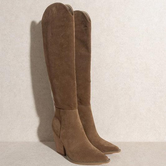 Yes Please Pointed-Toe Suede Knee High Boots-Women's Shoes-Shop Z & Joxa