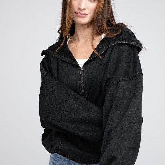 Zip Up, Cozy Up, Style Up Half Zip Hoodie with Stitch Detail and Front Pocket