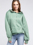 Zip Up, Cozy Up, Style Up Half Zip Hoodie with Stitch Detail and Front Pocket-Women's Clothing-Shop Z & Joxa