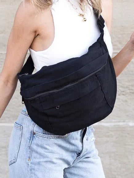Zip-up and Step out—Canvas Crescent Oversized Sling Bag-Women's Accessories-Shop Z & Joxa