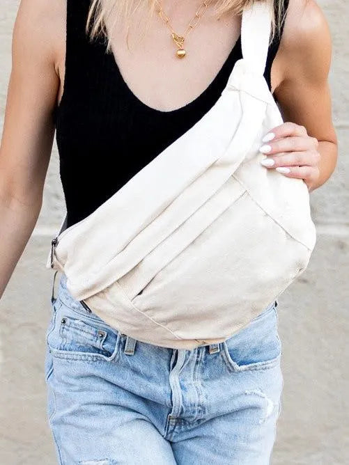 Zip-up and Step out—Canvas Crescent Oversized Sling Bag-Women's Accessories-Shop Z & Joxa