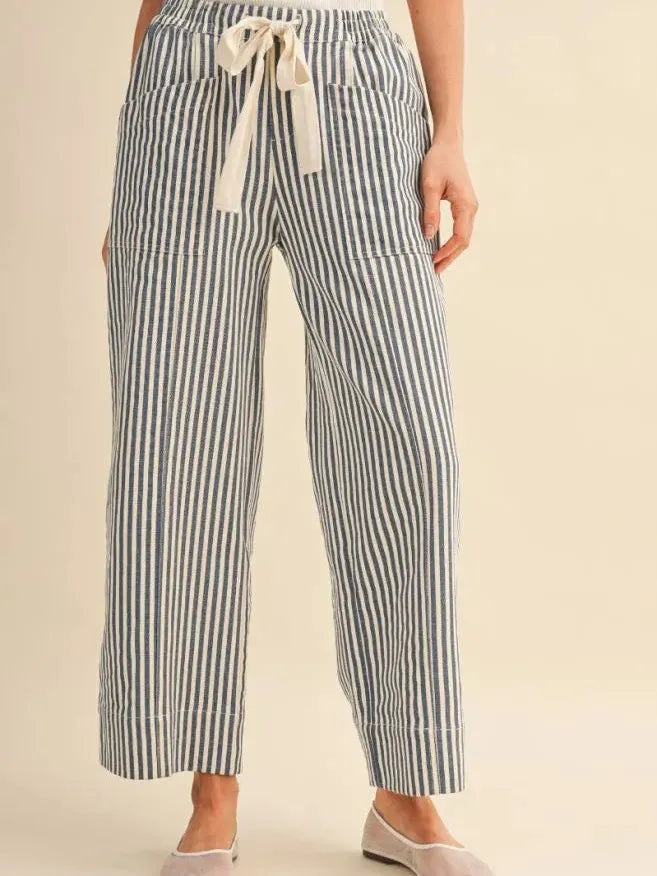 Easy Does It Navy Striped Wide Leg Patch Pocket Pants