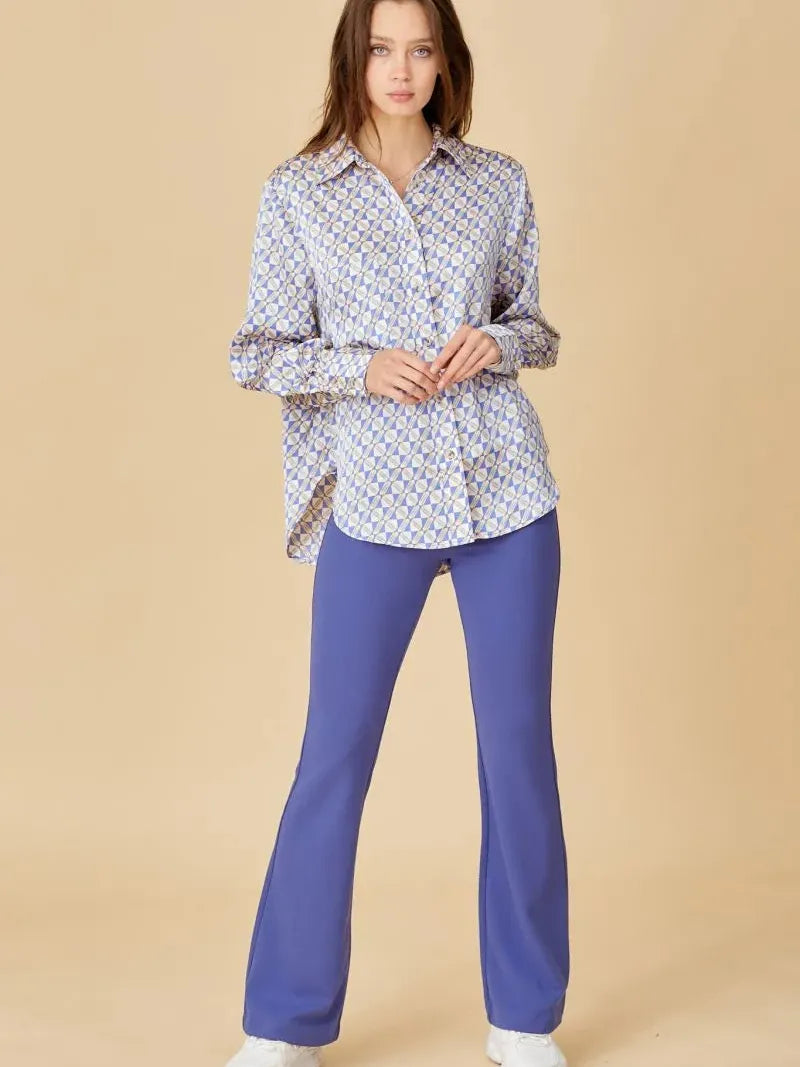 Blue Theory Palace Blue Geometric Print Button Down Top-Women's Shirts & Tops-Shop Z & Joxa