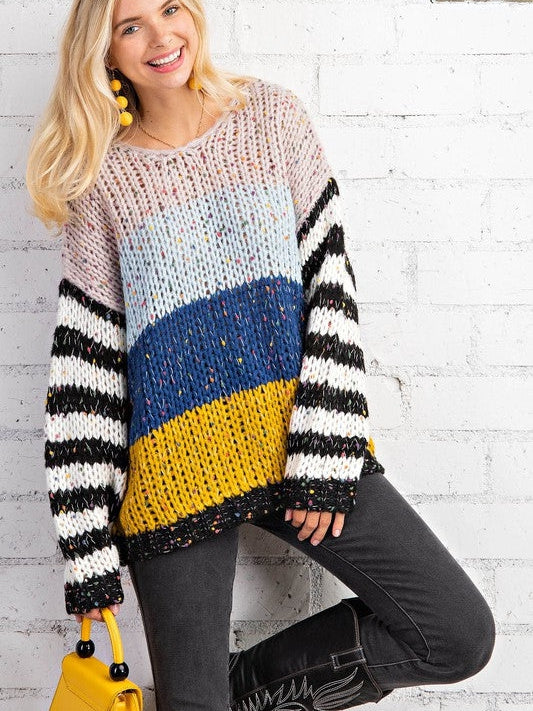 Chunky Yarn Oversized Confetti Sweater-Women's Clothing-Shop Z & Joxa
