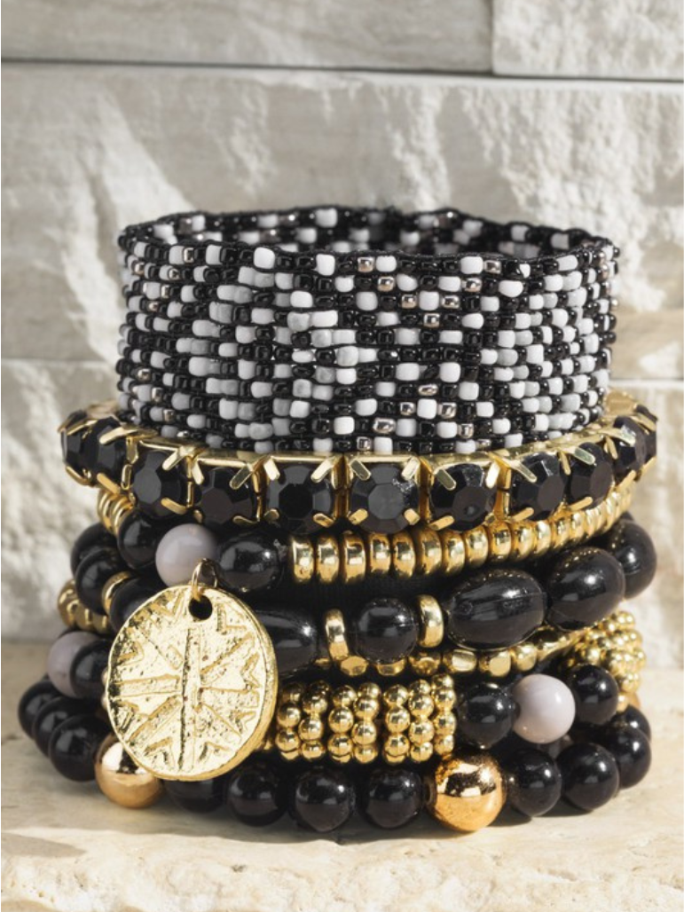 Ethnic Woven Beaded Bracelet Set in Black-Women's Accessories-Shop Z & Joxa
