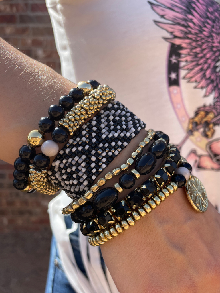 Ethnic Woven Beaded Bracelet Set in Black-Women's Accessories-Z & Joxa Co.