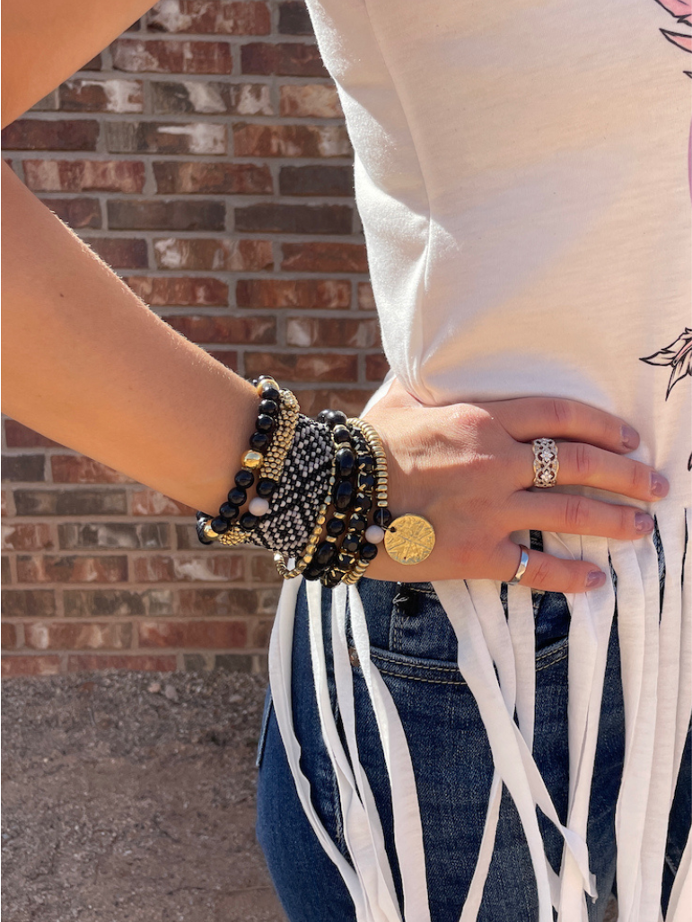 Ethnic Woven Beaded Bracelet Set in Black-Women's Accessories-Z & Joxa Co.
